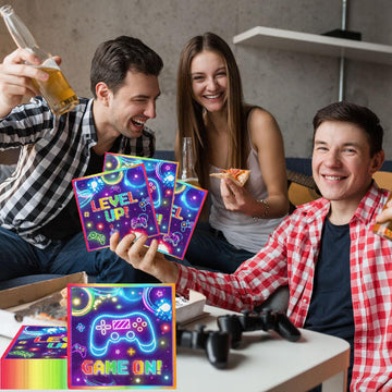 Video Gaming Party Decorations-40Pcs Game On Video Gaming Party Napkins,Disposable Neon Gaming Party Napkin For Kids Boys Girls