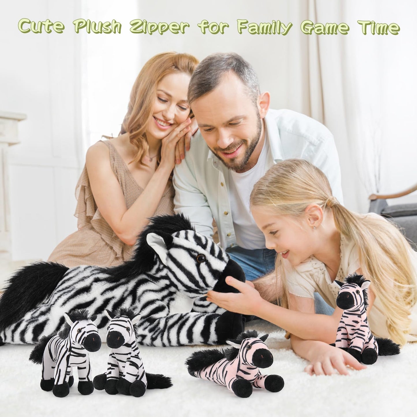 Tezituor 5pcs Wildlife Zebra Stuffed Animals Set, 25" Realistic Plush Toys for Kids, White Polyester Birthday Gift Decoration