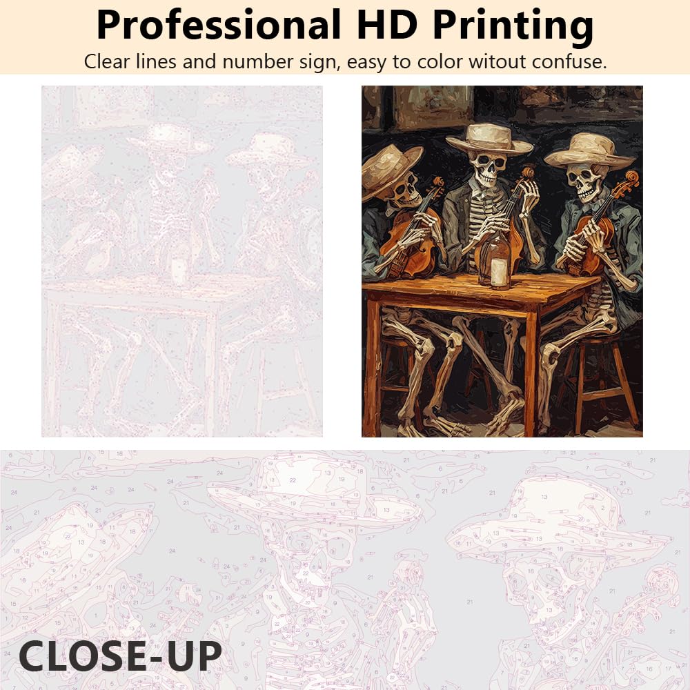 Tumovo Paint By Numbers For Adults Skeletons Playing Violin Paint Number Kits Cowboy Paint By Number Diy Oil Painting For Adults