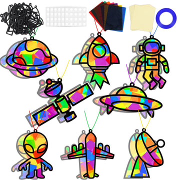 32 Sets Outer Space Suncatchers Craft Kit DIY Window Stained Glass Effect Planet Astronaut Alien Paper Crafts Home School Classr