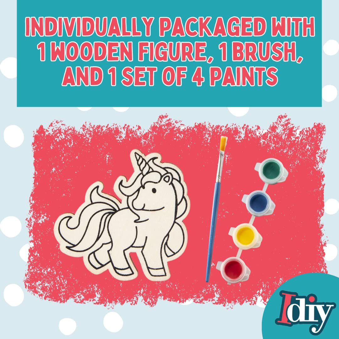 Scs Direct Kids Party Wood Painting Craft Kits (20Ct) -Unicorns & Dragons- Each Kit Has Its Own Brush, Paint, & Figure- Unique Birthday Party Activity, Favors Or Classroom School Activity Gift