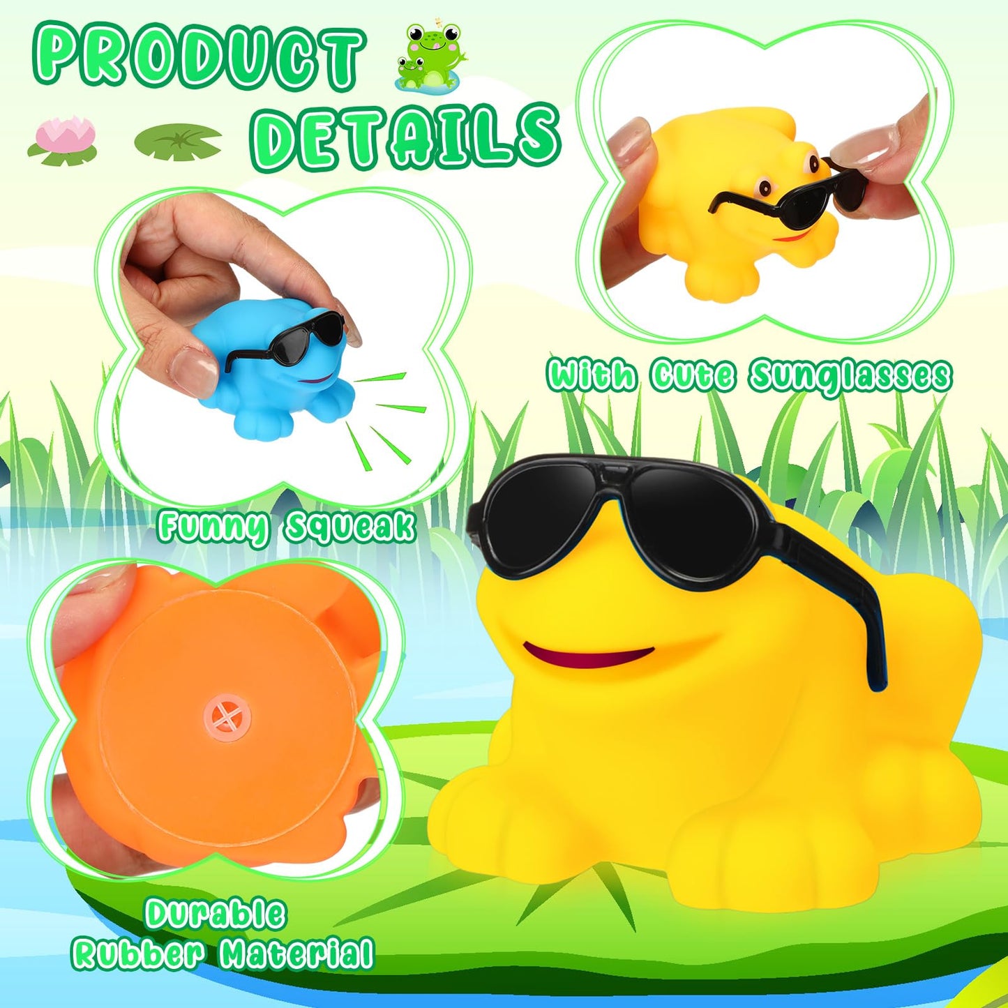 Halloscume 48 Pack Rubber Frogs Bulk Squeak And Floating Rubber Bath Toy Mini Floating Frogs With Sunglasses For Baby Shower Bir