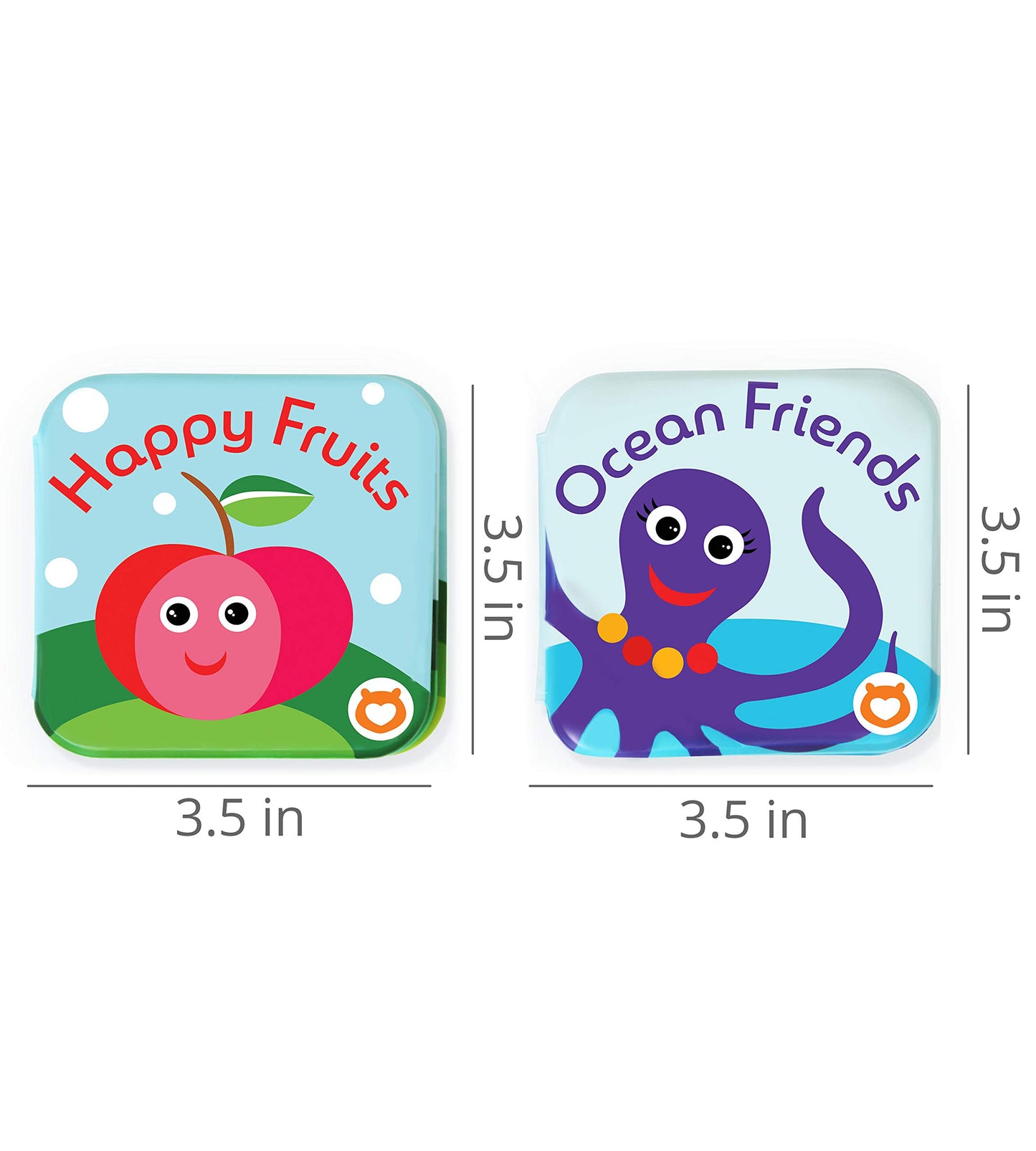 BabyBibi Floating Baby Bath Books - Waterproof, Mold-Free Toys, Small Size, Set of 2 (Fruits & Sea Animals)
