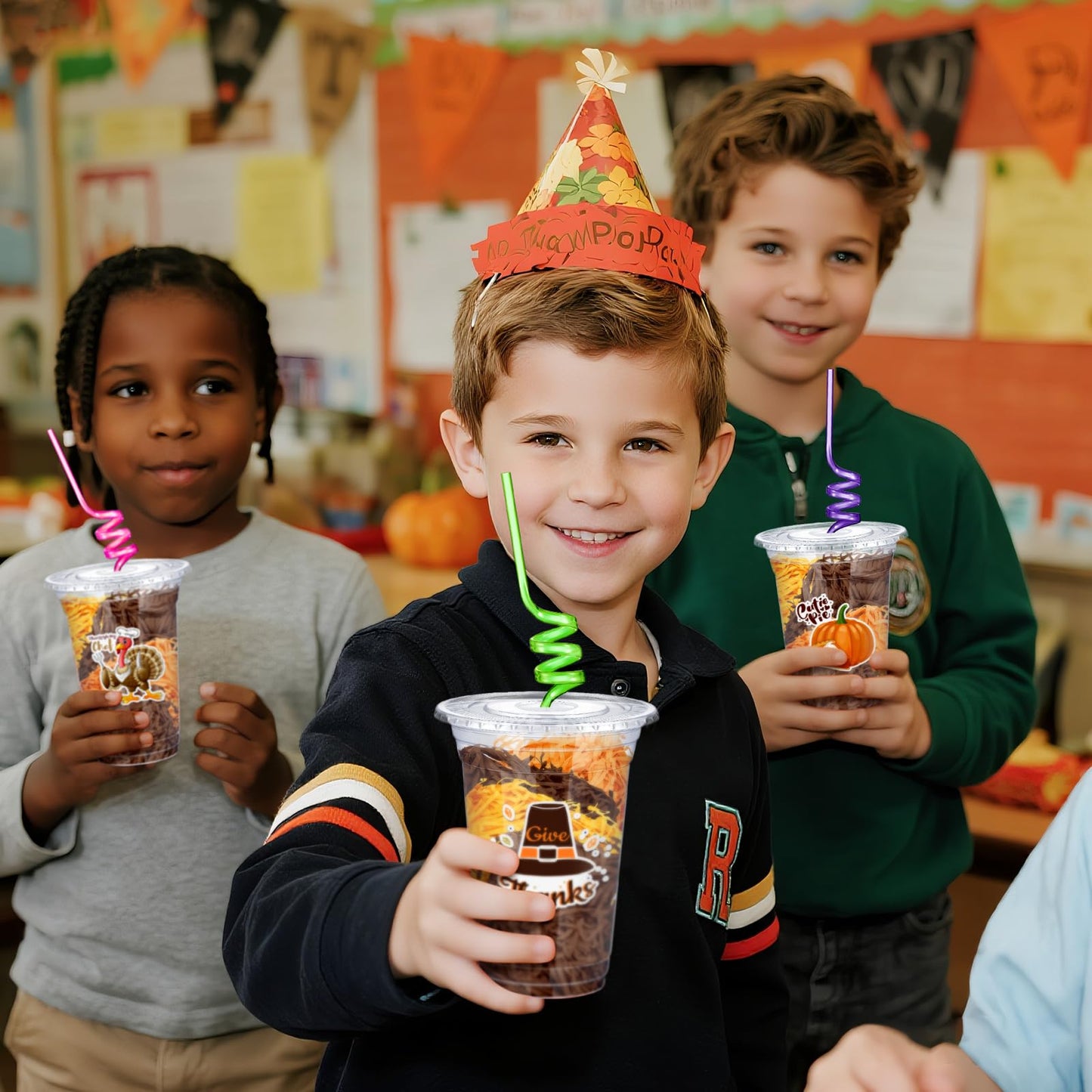 Qinyoung 24 Set Creative Fall Thanksgiving Classroom Gifts for Student Kid Thanksgiving Fall Gift Cups for Candy Treats Snack To