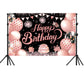 YinQin 180x120 cm Black Rose Gold Happy Birthday Party Backdrops Cloth 71x47 in. Glitter Rose Gold Birthday Photography Backgrou