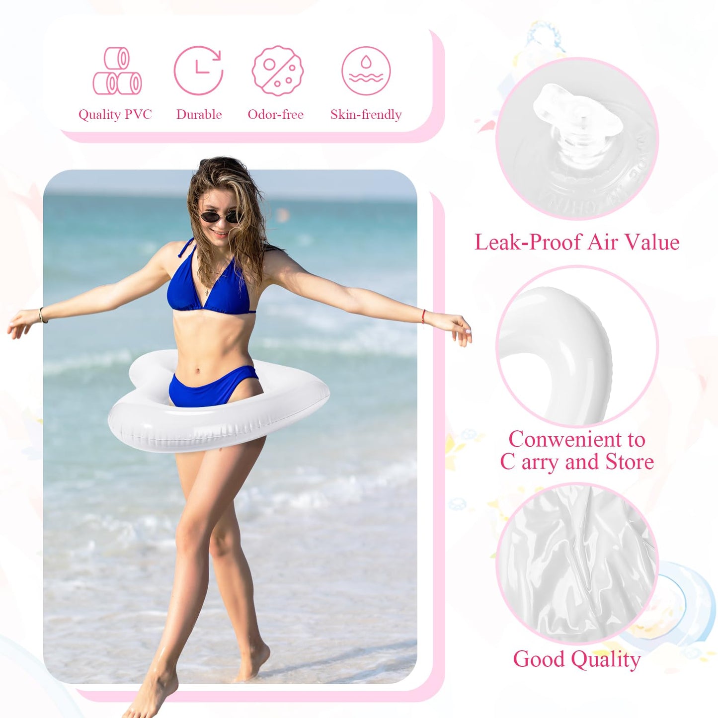 Lenwen 6 Pack Inflatable Heart Pool Float 43''/ 31'' Blow Up Heart Shaped Swimming Tube For Valentines Wedding Bachelorette Brid