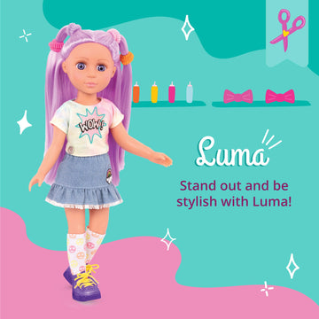 Glitter Girls – Luma 14-Inch Posable Doll With Hair Extension & Pink Hair Bow, Hair Clips, And Colorful Outfit – Toys, Clothes, And Accessories For Kids Ages 3 And Up