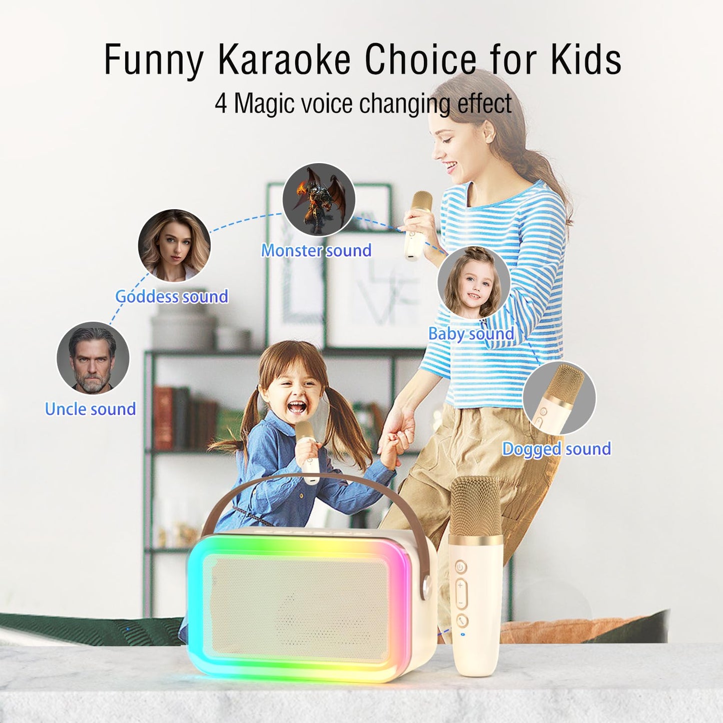 MEGUO Karaoke Machine Microphone Fun Toys Christmas Birthday Gifts for mature-themed Women Men Girls Kids Toddler Boys Portable Bluetooth Speaker with 2 Wireless Microphone for Home Party Birthday