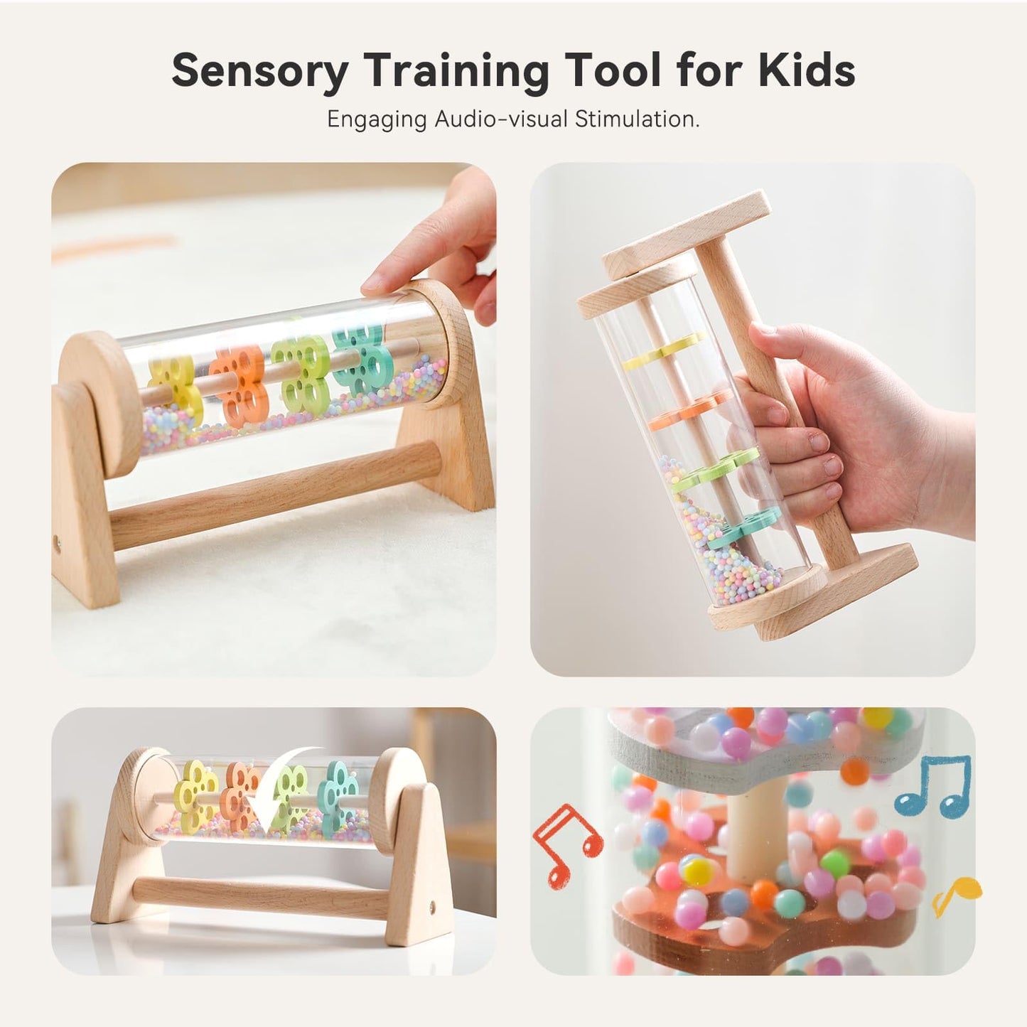 IEATFO Rain Stick Toy with Stand - Sensory Sound Training Tool for Kids, Tummy Time Musical Instrument for Infant Development |