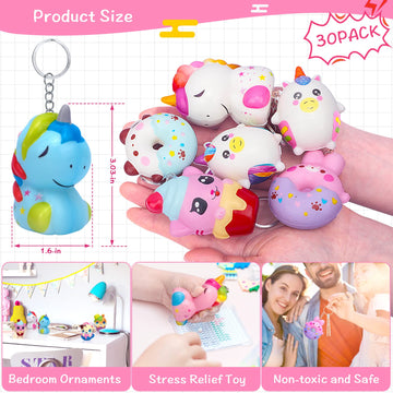Pokonboy 30 Pack Kawaii Squishies Squishy Toys, Animals Squishies Cute Unicorn Donuts Slow Rising Creamy Scent Stress Relief Squishies Pack Party Favors Decorative With Key Chain