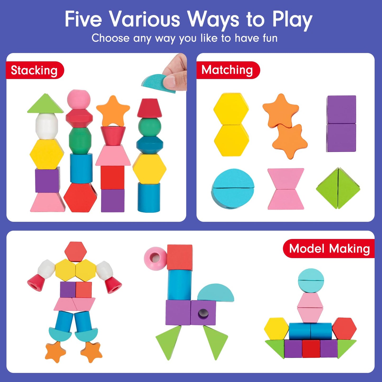 Tooybing Montessori Wooden Lacing Beads Toys For 2 3 4 Year Old Toddler Kids, Sequencing & Stacking Block Toy With Storage Box,
