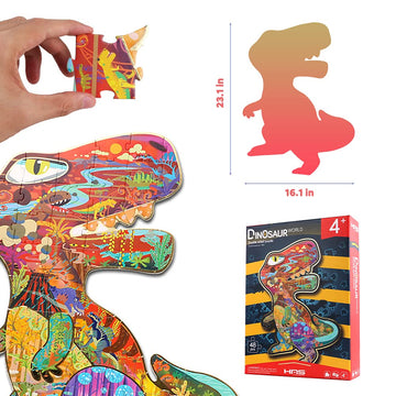 Has Floor Puzzles For Ages Kids 4-10, 48 Pcs Double-Sided Dinosaur Puzzles, Unique Large Pieces Irregular Shape Jigsaw Puzzle For Children(T-Rex)