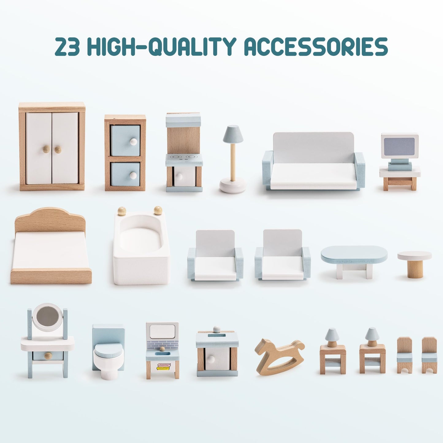 Robotime Dollhouse Furniture, Wooden Doll House Furniture Set, 23 Pcs Doll House Accessories And Furniture, Dollhouse Furniture