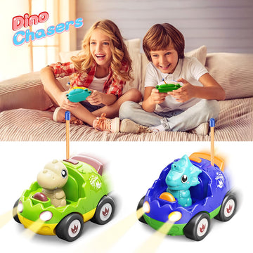 Dinosaur Toys for Kids 3-5, 2 Pack Remote Control Car Toys for Toddlers, Dinosaur RC Car Toys with Music and Lights, Xmas Gift,