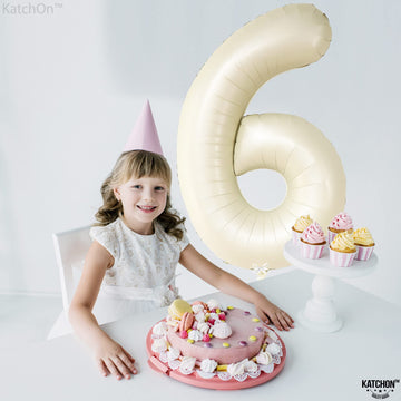 Katchon, Giant Cream Number 6 Balloon - 40 Inch | 6Th Birthday Balloon For 6Th Birthday Decorations | 6 Balloons For Birthday | Six Balloon Number | 6 Year Old Balloon For 6 Year Decorations