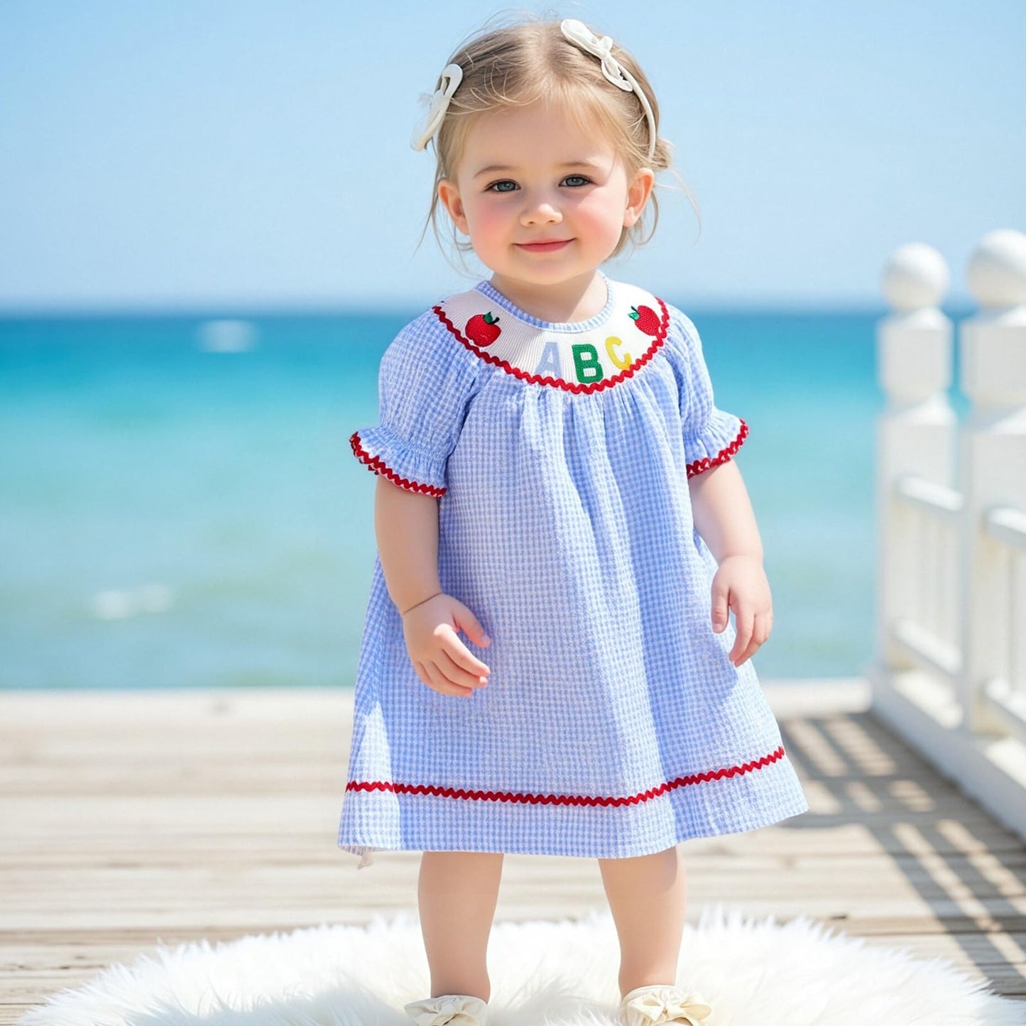 Toddler Girl Back To School Clothes Embroidery Smocked Dress Doll Collar Sundress First Day Of Pre Kindergarten Outfit (Plaid Ab