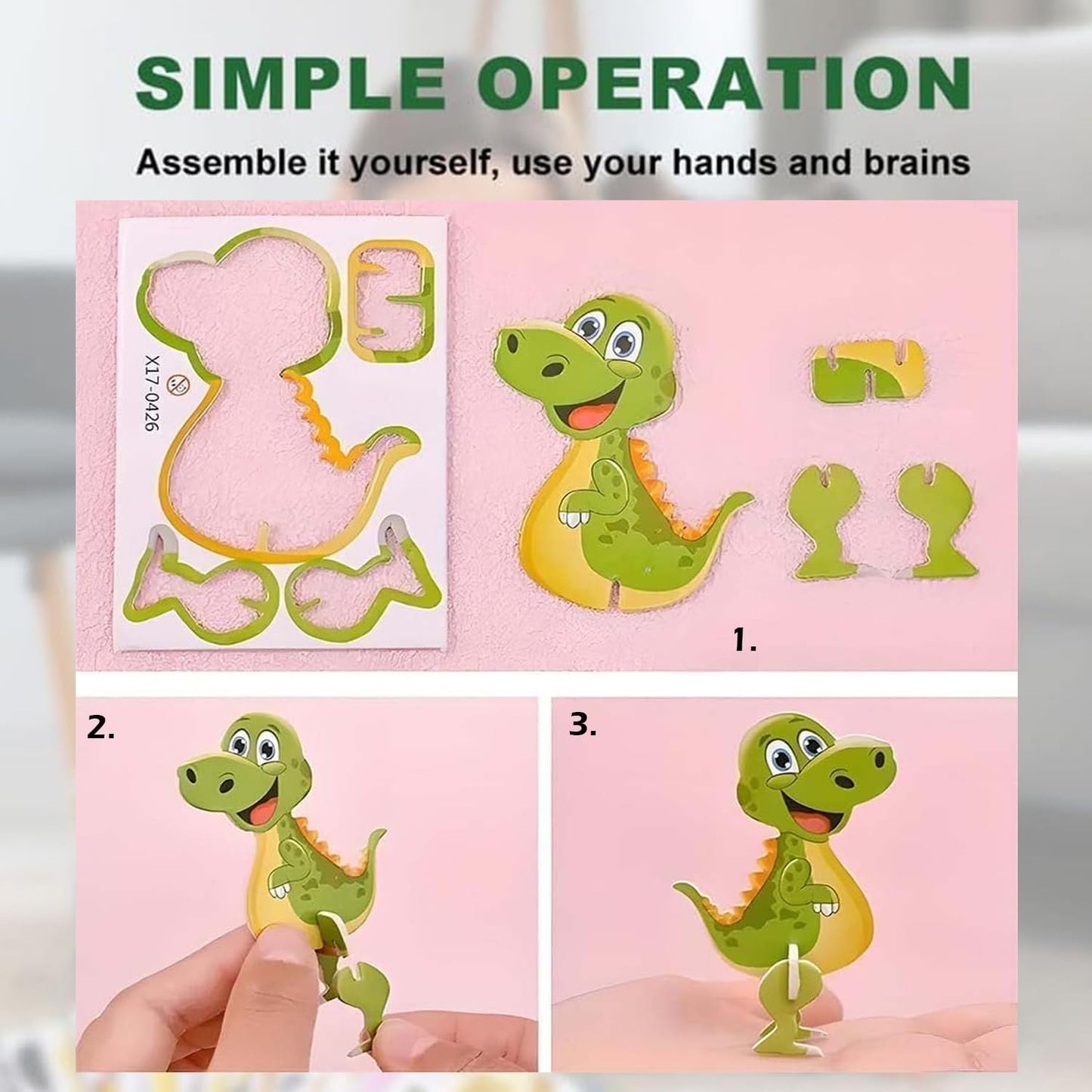 Lovyan 100Pcs Educational 3D Cartoon Puzzle For Kids - Insects, Dinosaurs, Animals, Vehicles Themed 3D Diy Cardboards For Boys &