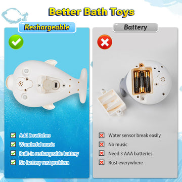 2024 Upgraded Bath Toys, Rechargeable Baby Bath Toys, Dolphin Spray Water Light Up Musical Toys 6-12 12-18 Months, Sprinkler Water Pool Bathtub Toys For Toddlers 1-3 2-4 Boys Girls Infant Kids - White