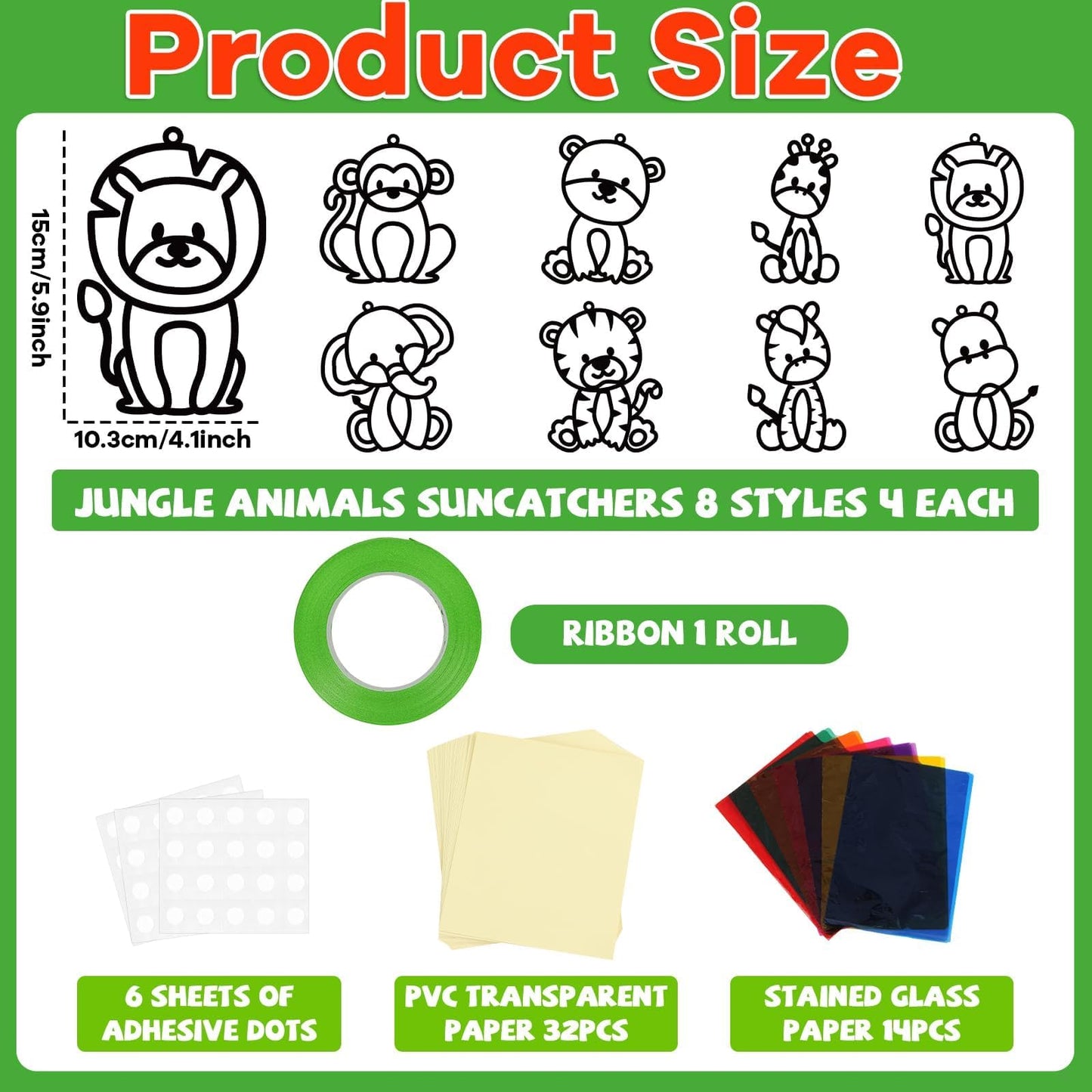 32 Sets Woodland Animal Suncatchers Craft Kit DIY Window Stained Glass Effect Forest Jungle Animals Paper Craft Home School Clas
