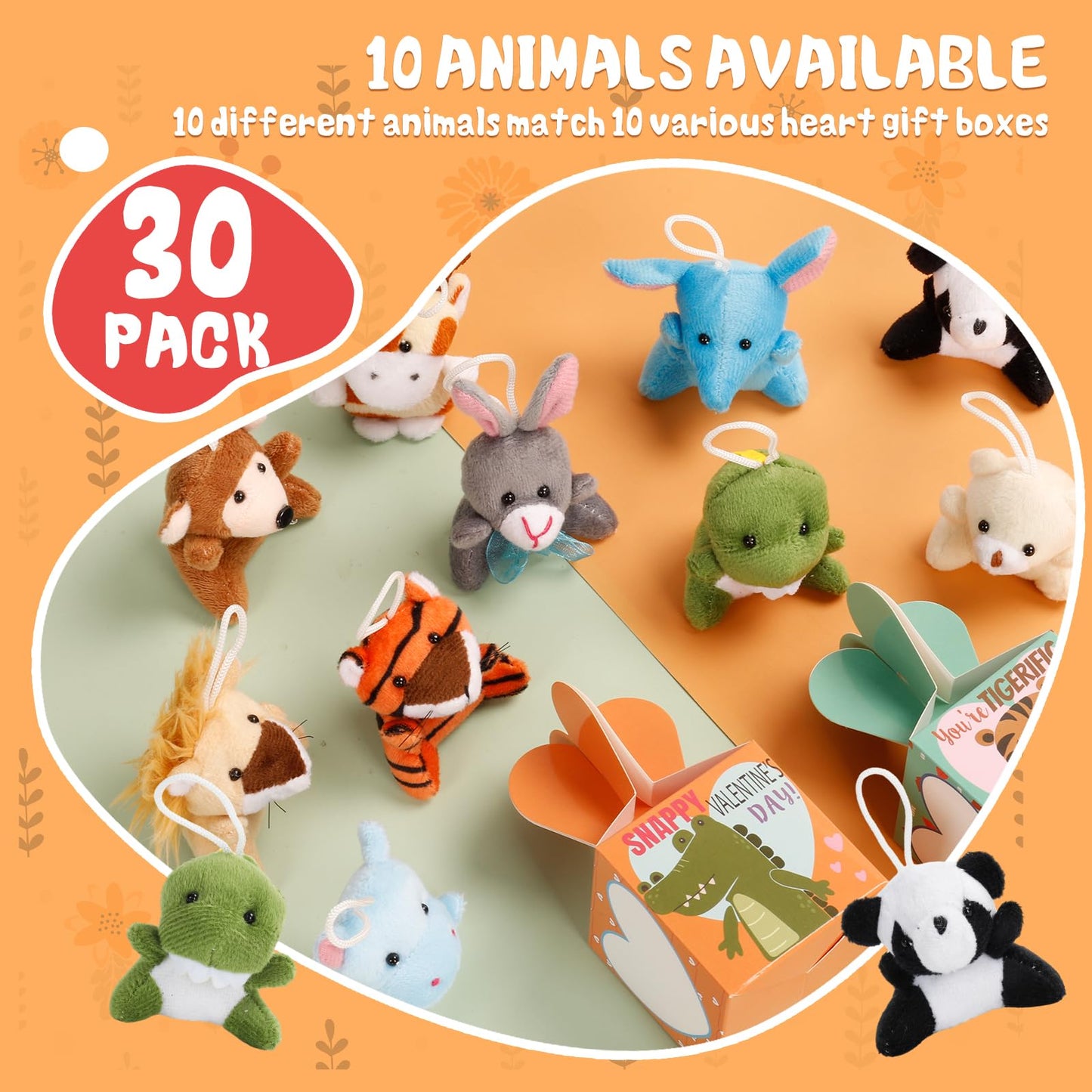 Atfunshop Valentines Day Gifts For Kids With Animal Plush Toys 30 Pack Valentines Mini Keychains And Heart Gift Box In Bulk Exchange For Toddlers Girls Boys School Class Classroom Party Favors
