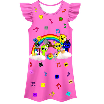 COSEFUMO Girl Kids Gown Cute Flutter Sleeve Dress Birthday Party Playwear Pink