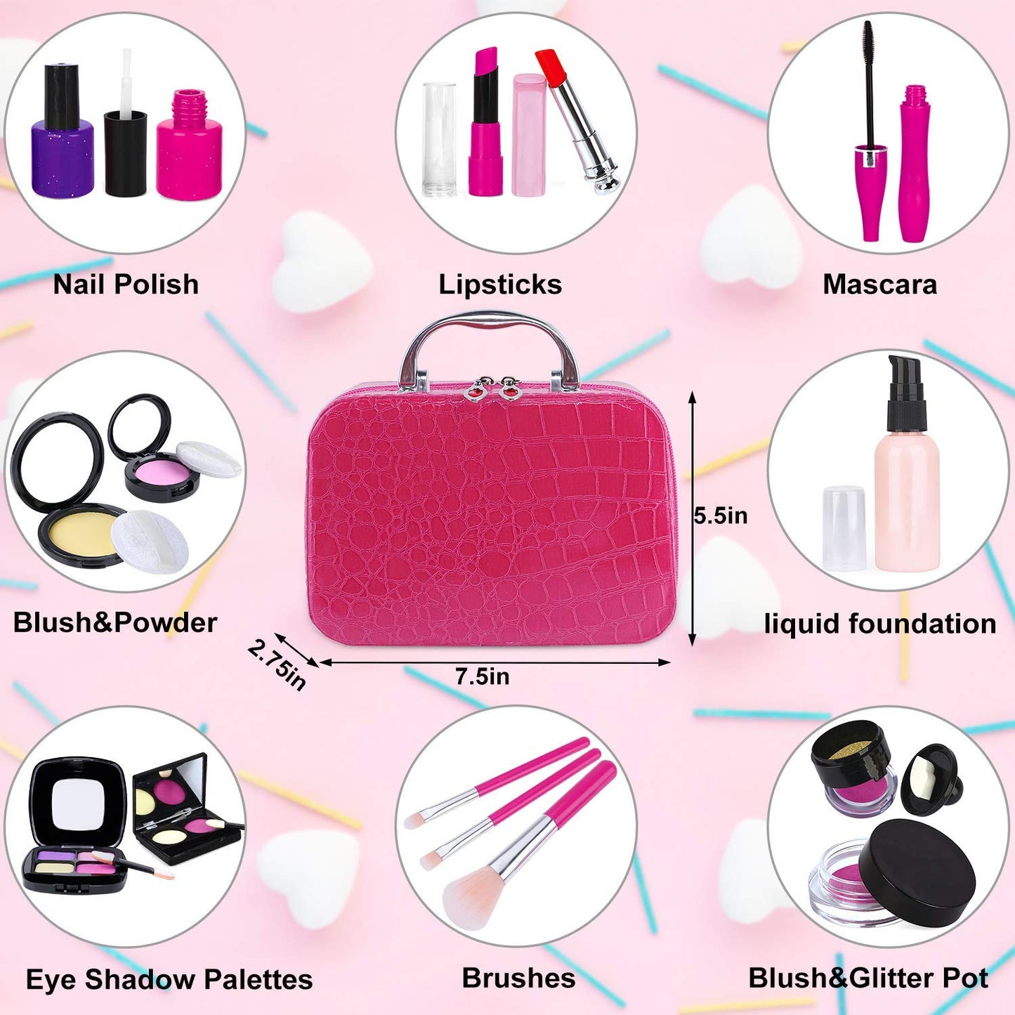 Tepsmigo Pretend Makeup Kit for Girls, Kids Pretend Play Makeup Set - with Cosmetic Bag for Birthday Christmas, Toy Makeup Set f