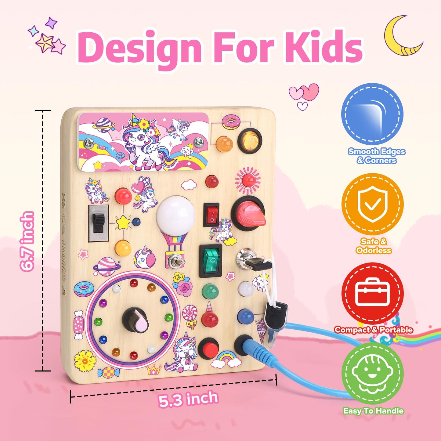 Wakeinsa Toddler Busy Board,Montessori Toys For 1-3 Years Old,Baby Sensory Board,Wooden Learning Toys,Christmas & Birthday Gift For Boys & Girls (Unicorn Busy Board V2)