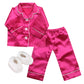 Sophia'S 3 Piece Classic Satin Pajamas With Piping And Buttons Includes Shirt, Pants, And White Faux Fur Slippers For 18 Inch Dolls, Hot Pink