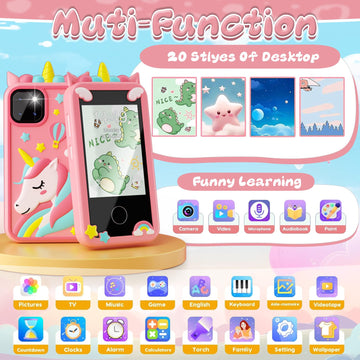 Kids Smart Phone Toys, Touchscreen HD Dual Camera Cell Unicorn Phone for Kids,Travel Toy Preschool Learning Toy for Kids,Christm