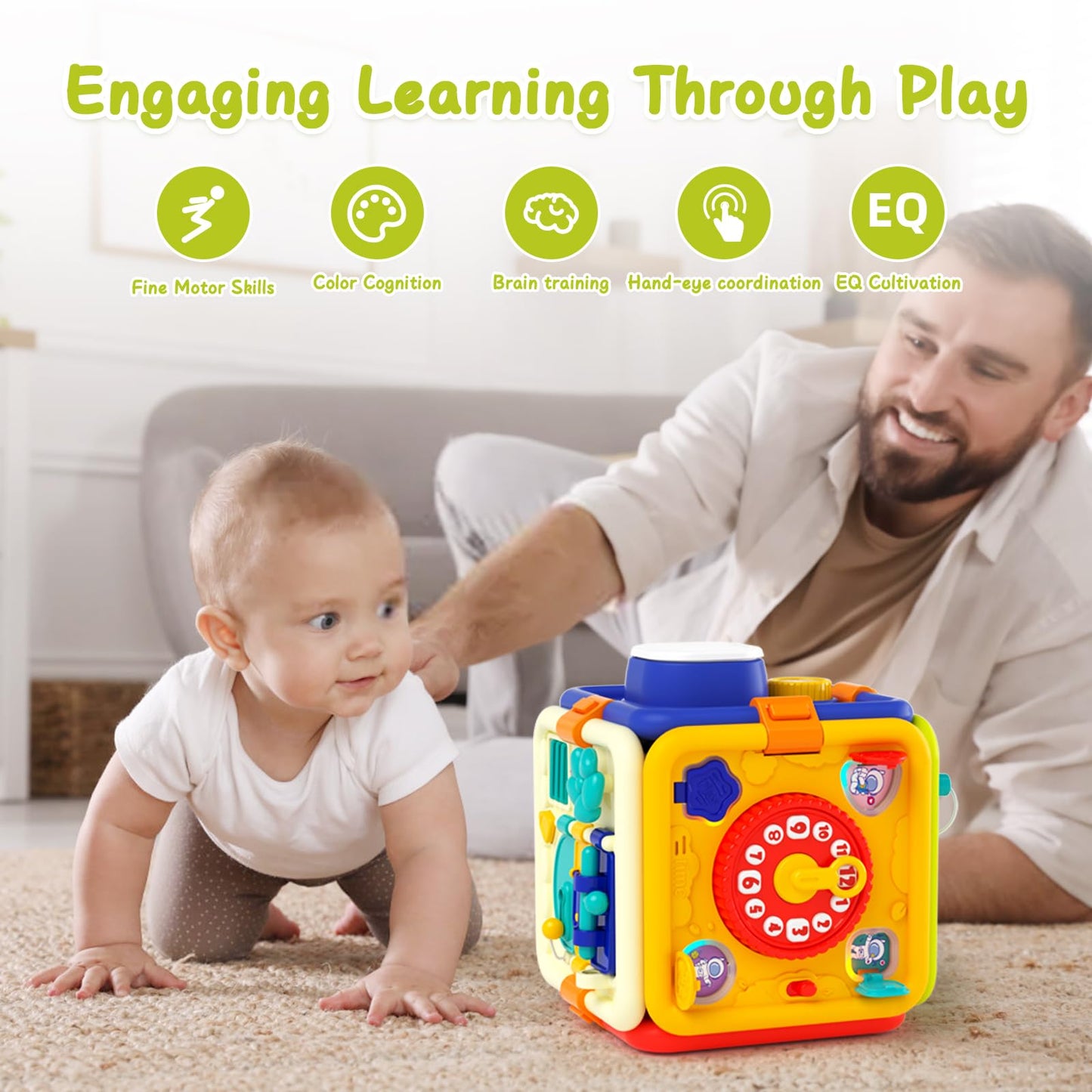 Busy Board For 1+ Year Old Girl & Boy Gifts, Montessori Toys For 1 2 3 4 Year Old Toddler, 6-In-1 Educational Early Development