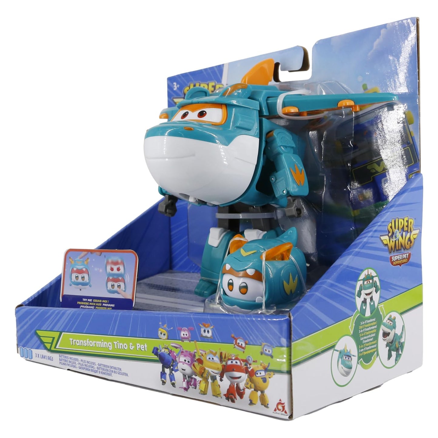 Super Wings 5" Transformer Tino & Mini Tino Dinosaur Airplane Robot, Green, Educational Action Figure for Kids Age 3+