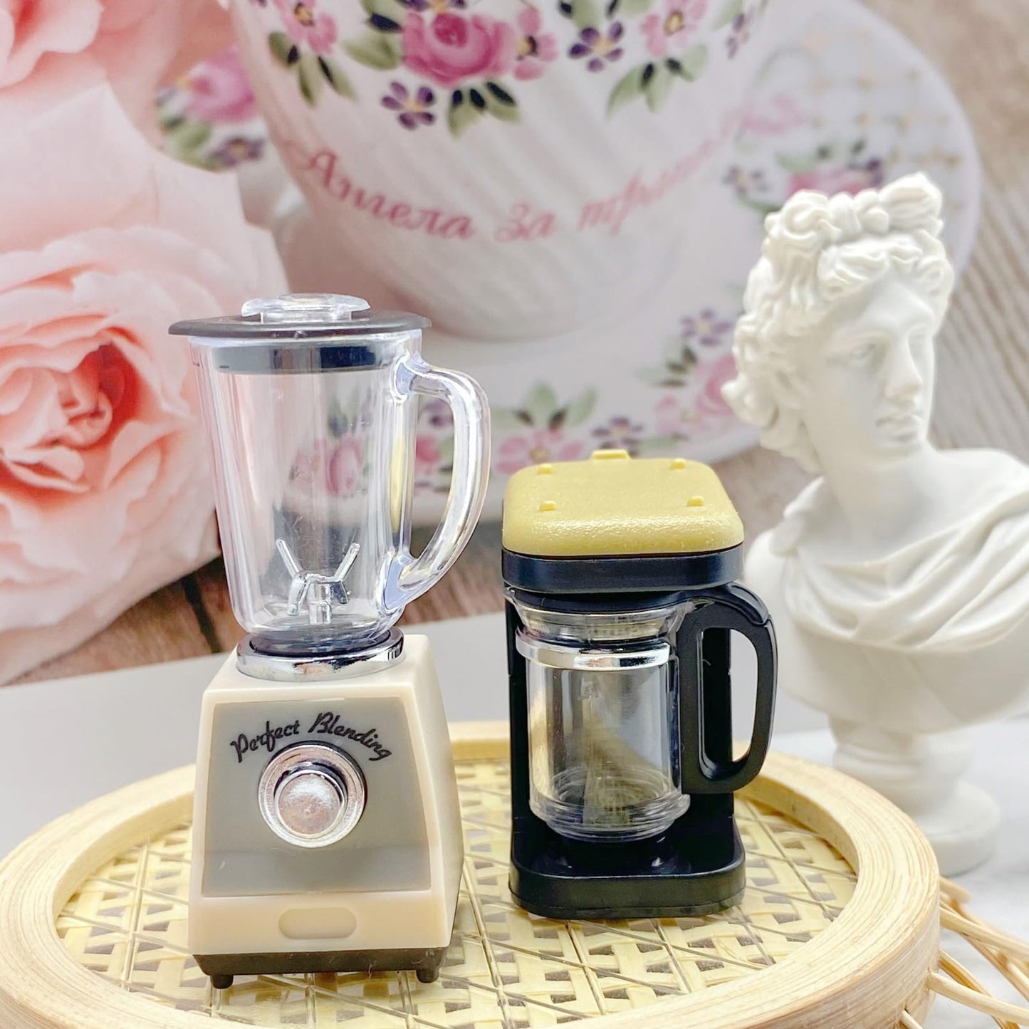 Luozzy Mini Blender Toy & Coffee Machine Model 1: 12 Miniature Dollhouse Kitchen Accessories Coffee Pot Blender Toy For Kids Pre