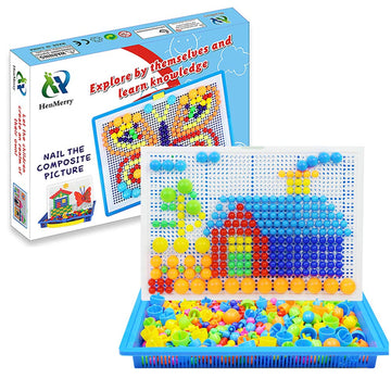 Henmerry Creative Mushroom Nails Mosaic Pegboard Children'S Educational Toys 3D Jigsaw Toys Puzzle Game Building Block Toys (600