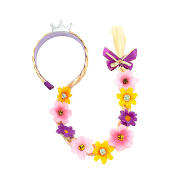 Rabtero Girls Halloween Costume Wig, Rapunzel Hair For Toddler Girls, Tangled Wig Braid Headband With Tiara And Colorful Flowers