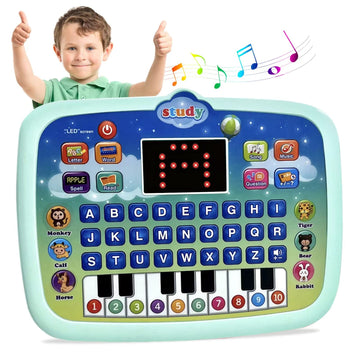 Kid Tablet Toddler Learning Pad Interactive Toy With Screen -Educational Toys Fun Gifts -Music/Piano/Abc/Numbers/Words/Spell/Animals - For Boys&Girls 3+ (Blue)……
