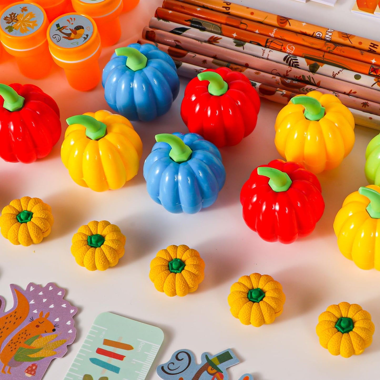 Atonofun 158 Pcs Thanksgiving Party Favors, Thanksgiving Stationery Set with Mini Notebook Stampers Pencils Erasers Tattoo Stick