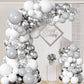 White Silver Balloon Garland Arch Kit,140Pcs Metallic Silver White Balloon Arch For Birthday Wedding Engagement Proposal Baby Sh