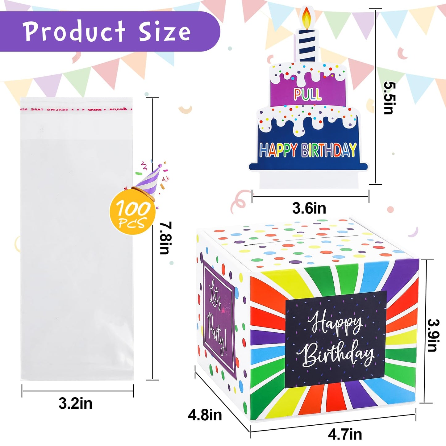 Meiidoshine Birthday Money Box For Cash Pull, Surprise Roll Gift Boxes For Kids Adults With Happy Birthday Day Card And 100Pcs Transparent Bags - A Fun And Loving Way To Give Money As Gift