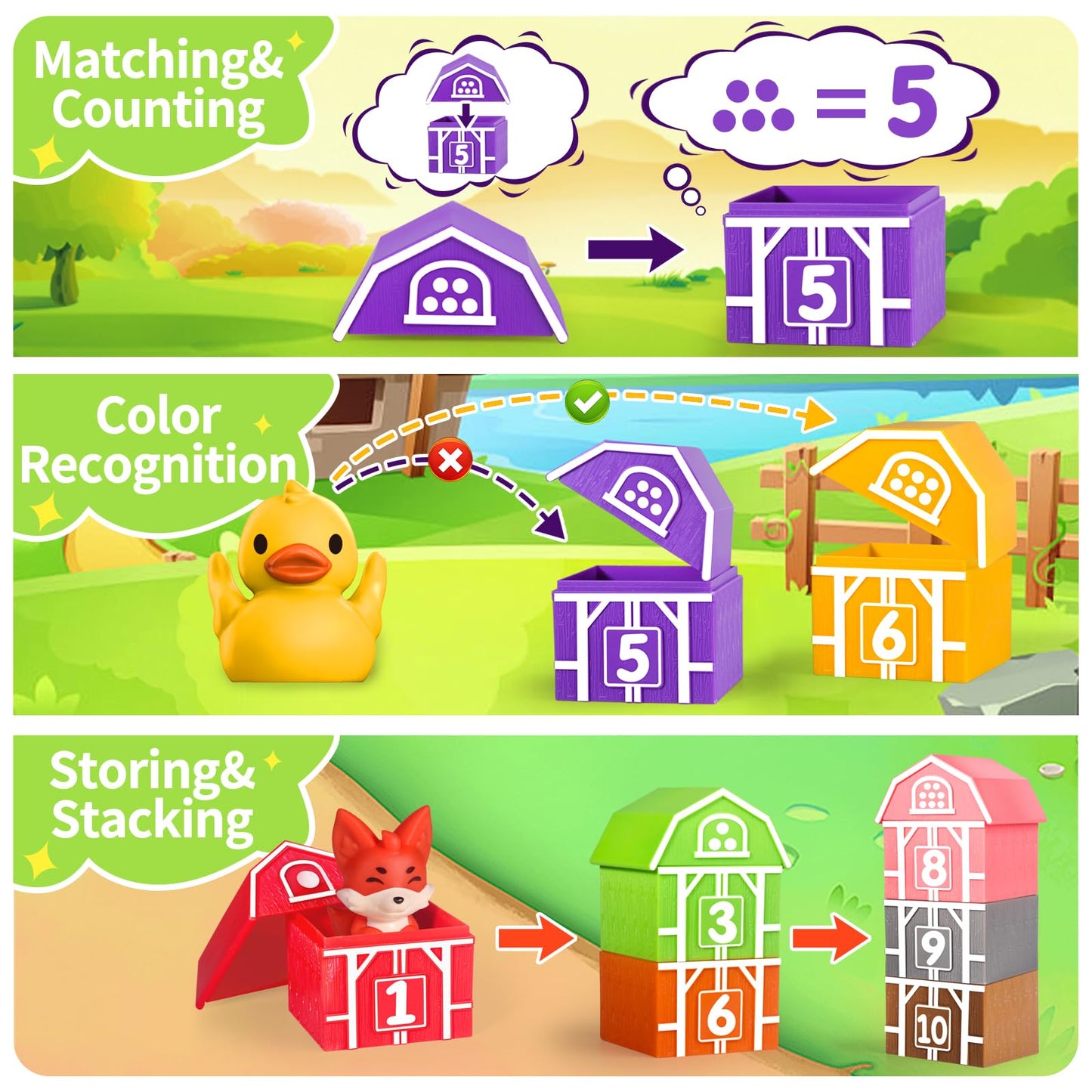 Oriate Learning Farm Animals For Toddlers 1-3, 20Pcs Farm Animals Barn Toy Montessori Counting, Matching & Sorting Fine Motor Ga