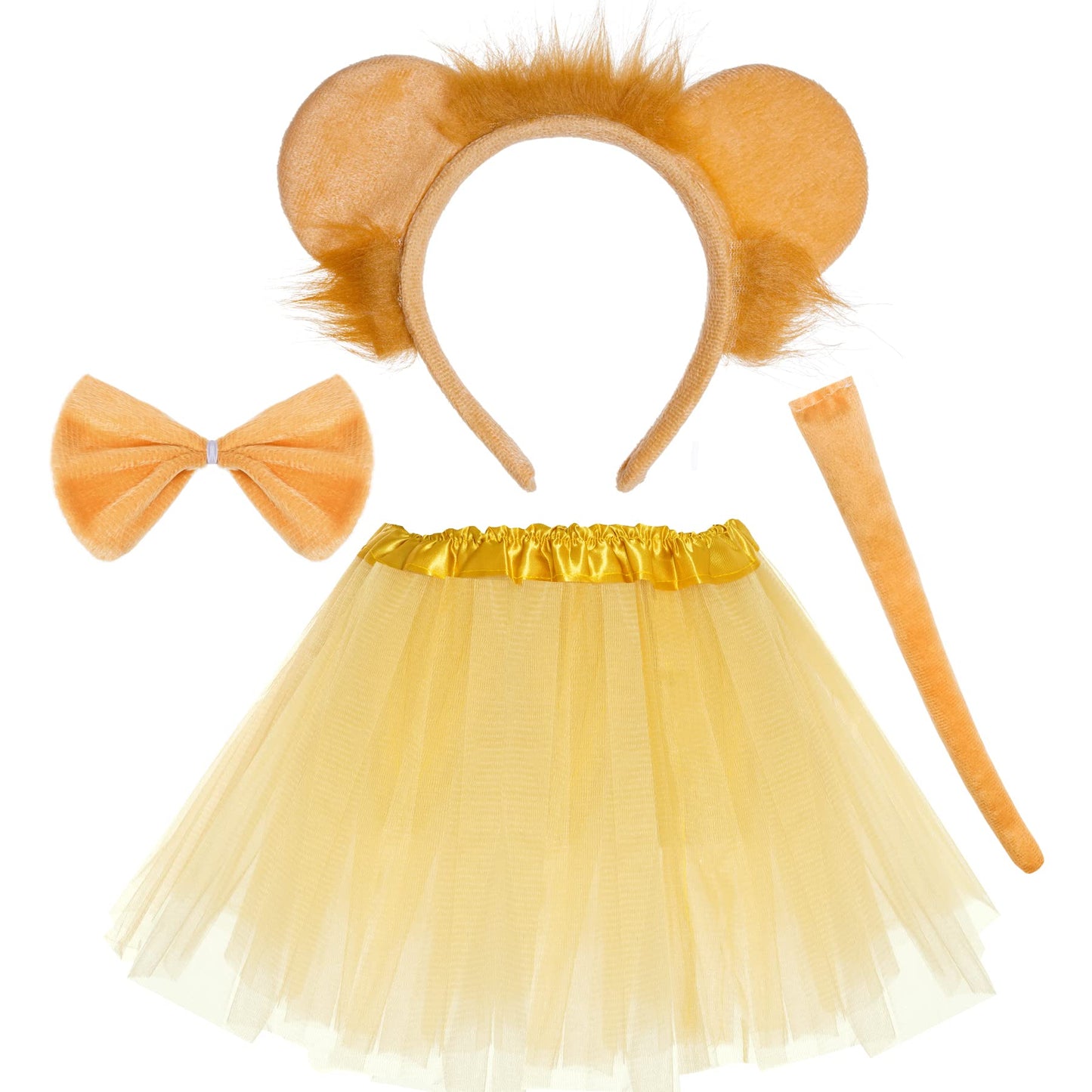 Jmkcoz Lion Ears Headband Tail Bowtie Tutu Costume Set, Lion Halloween Animal Fancy Dress Up Cosplay Party Favor