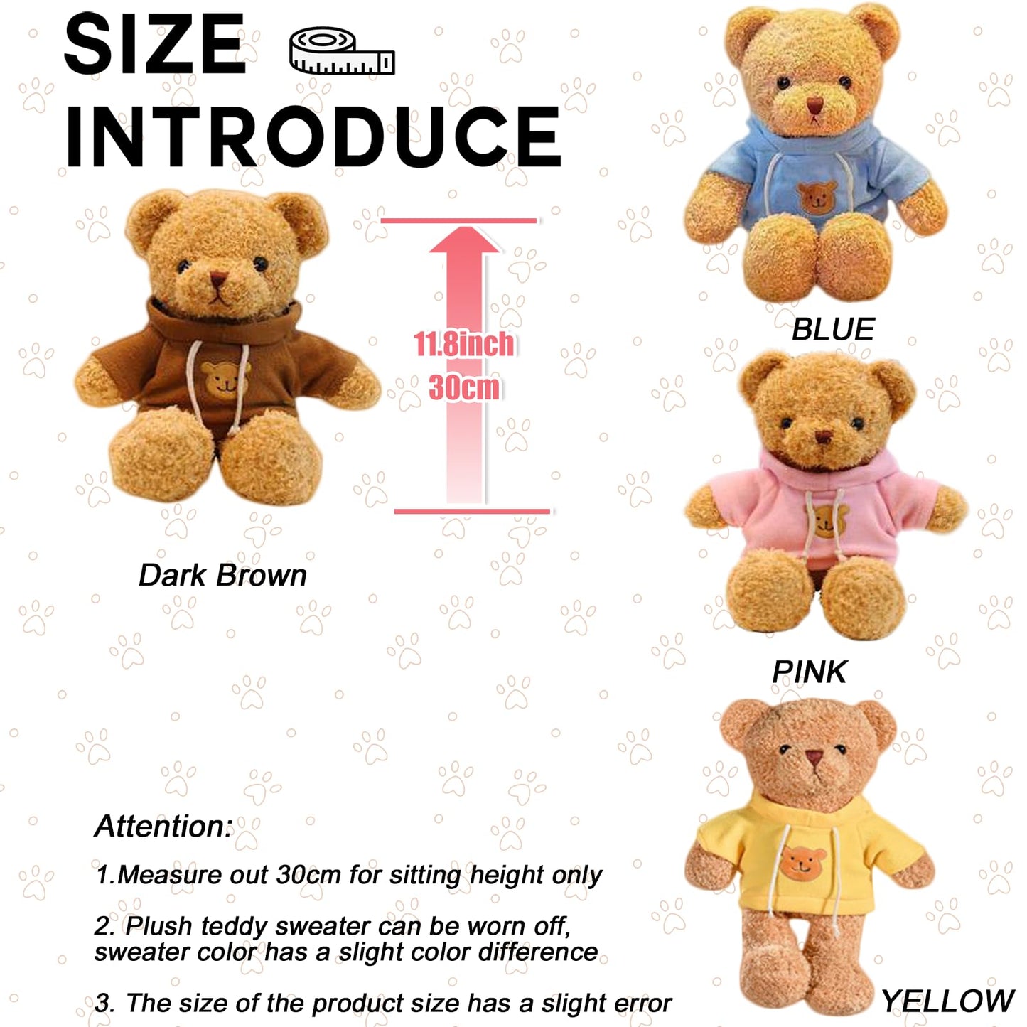 Chelei2019 11.8' Teddy Bear Stuffed Animal Cute Teddy Bear With Hoodie Plush Toy For Kids,Brown