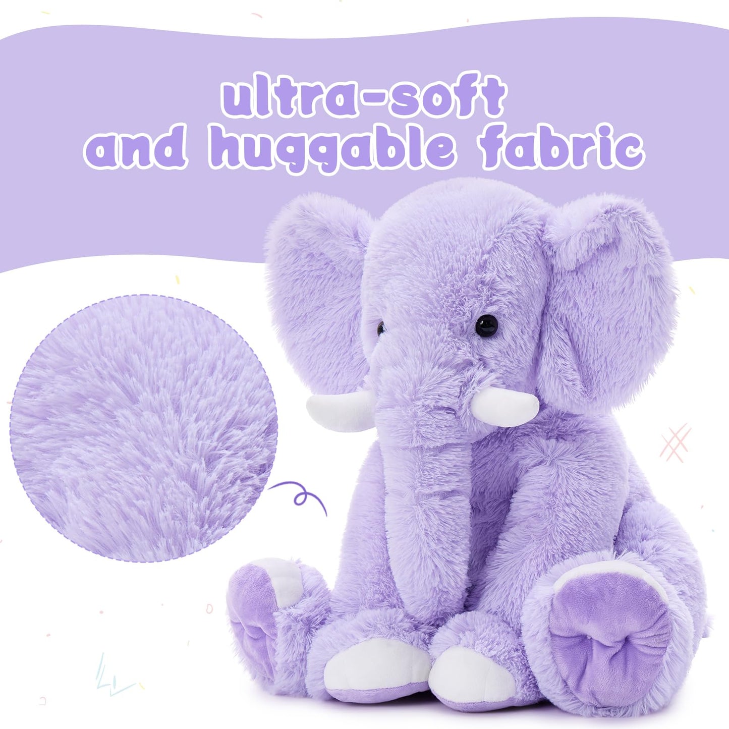 MorisMos Large Purple Elephant Stuffed Animal, 19.6" Soft Plush Toy for Kids, Ideal Gift for Boys and Girls