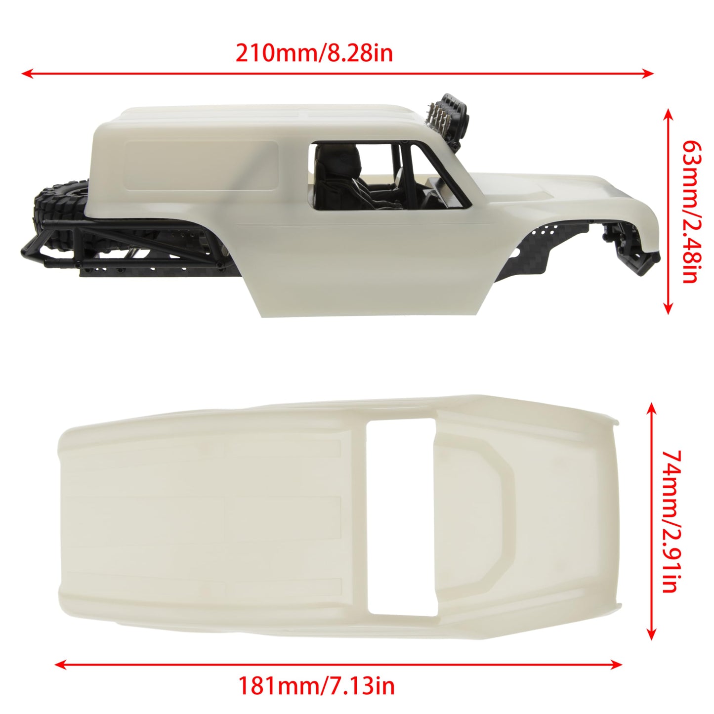 MEUS RACING MB24 SCX24 Body 5.2in 132MM Body Shell ABS+Nylon Carbon Fiber Chassis for 1/24 Axial SCX24 Bronco JLU B-17 C10-(Prim