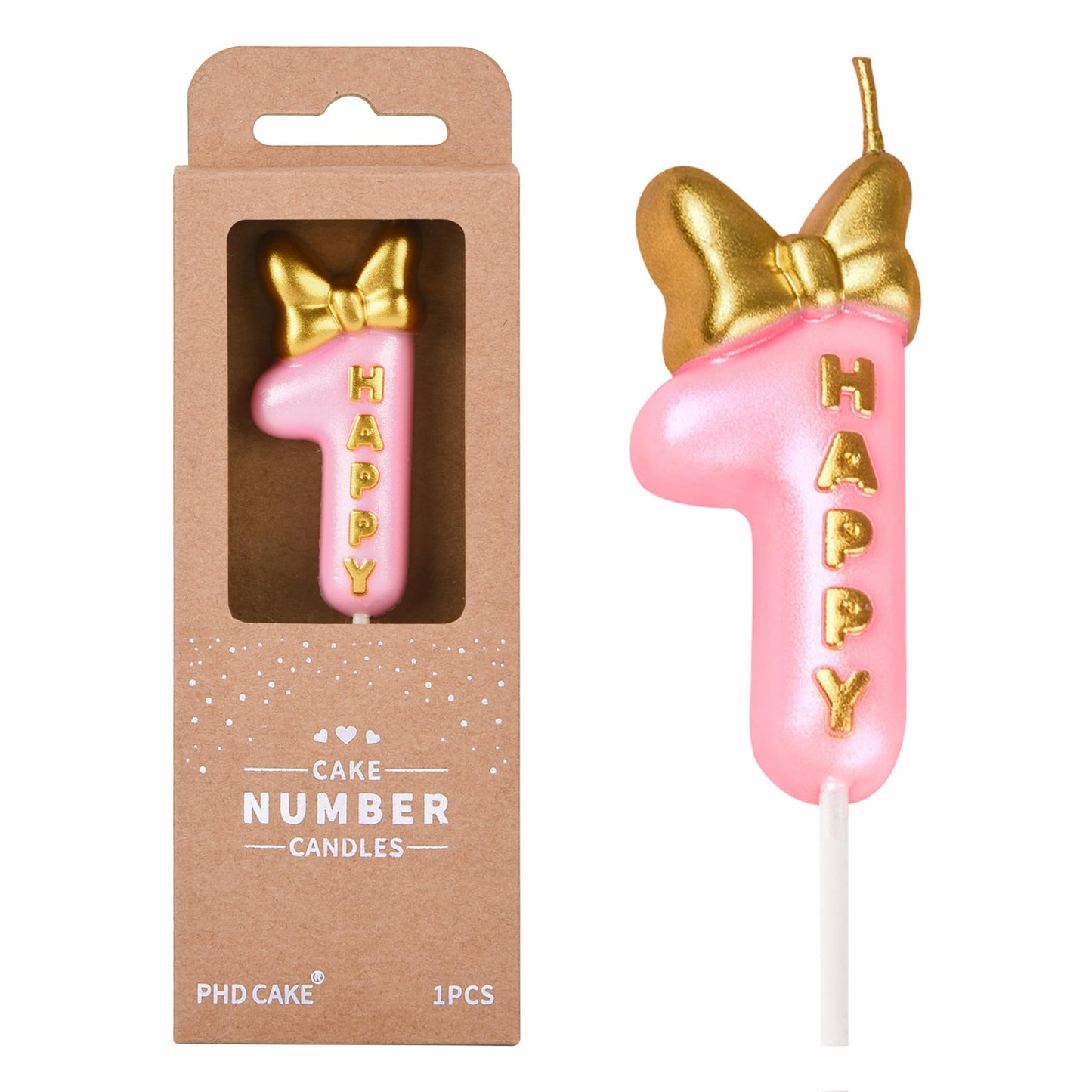 PHD CAKE 2.76 Inch Pink 1 Bowtie Number Birthday Candles, Pink Number Candles, Cake Number Candles, Party Celebration