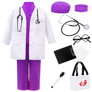 Zzihan Doctor Costume For Kids Doctor Lab Coat Costume Purple Doctor Nurse Scrubs Costume Veterinarian Costume Stethoscope Nursi