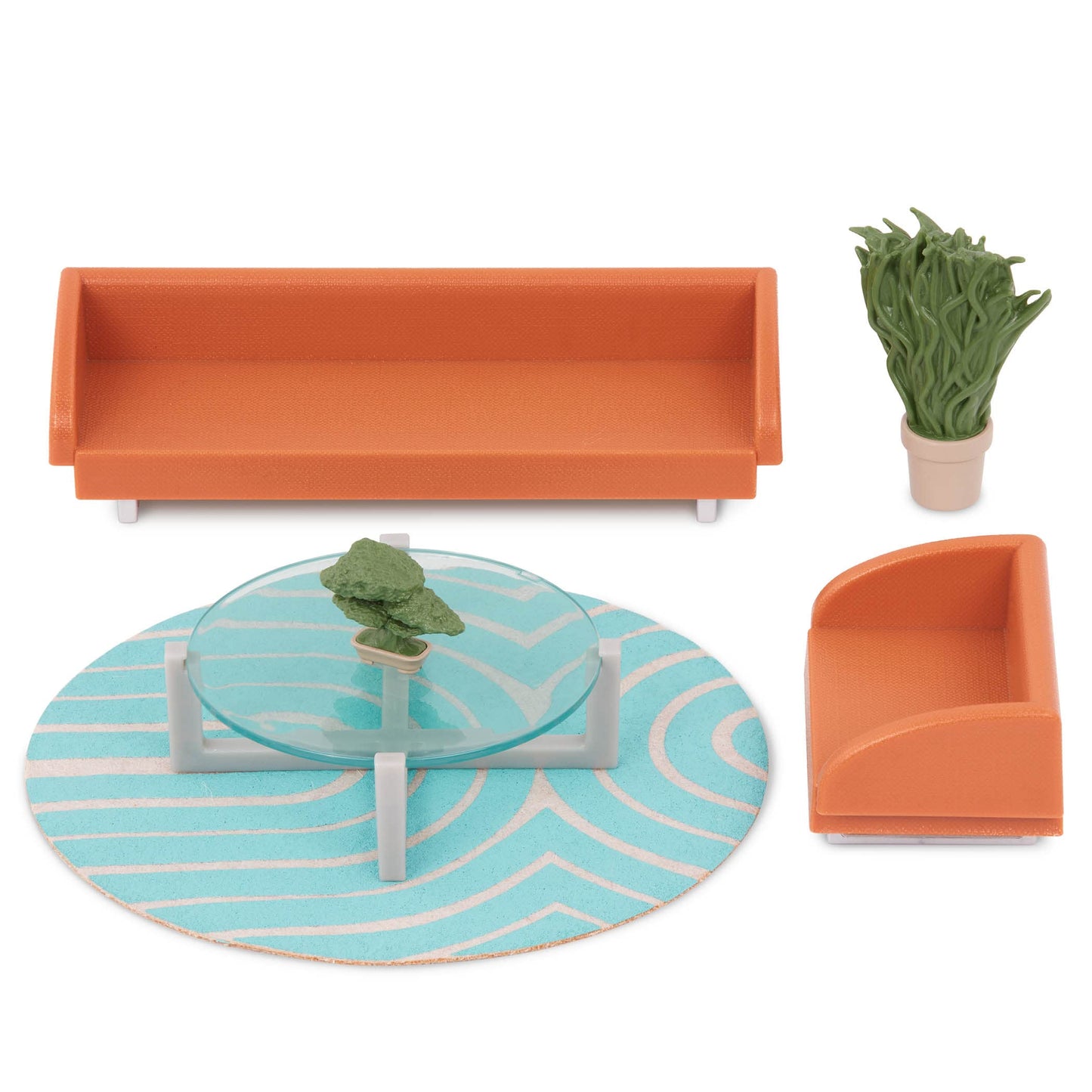 Lori – Mini Boy Doll & Toy Living Room Furniture – 6-Inch Boy Doll & Dollhouse Accessories – Sofa, Armchair, Coffee Table, Rug, Plants – Play Set For Kids – 3 Years + – Miguel'S Lounge Set