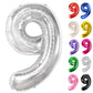 Silver Number 9 Balloon 40 Inch, 9 Balloon Number, 9Th Birthday Decorations, Silver Party Supplies For Boys Girls