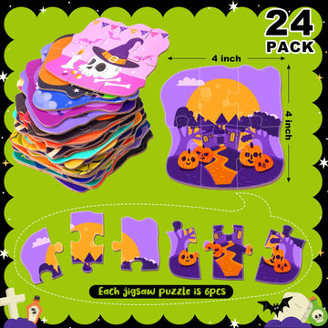 Hfaydzsw 24 Pack Halloween Puzzle For Kids, Halloween Party Favor Games, Halloween Jigsaw Puzzles Perfect For Classroom Rewards