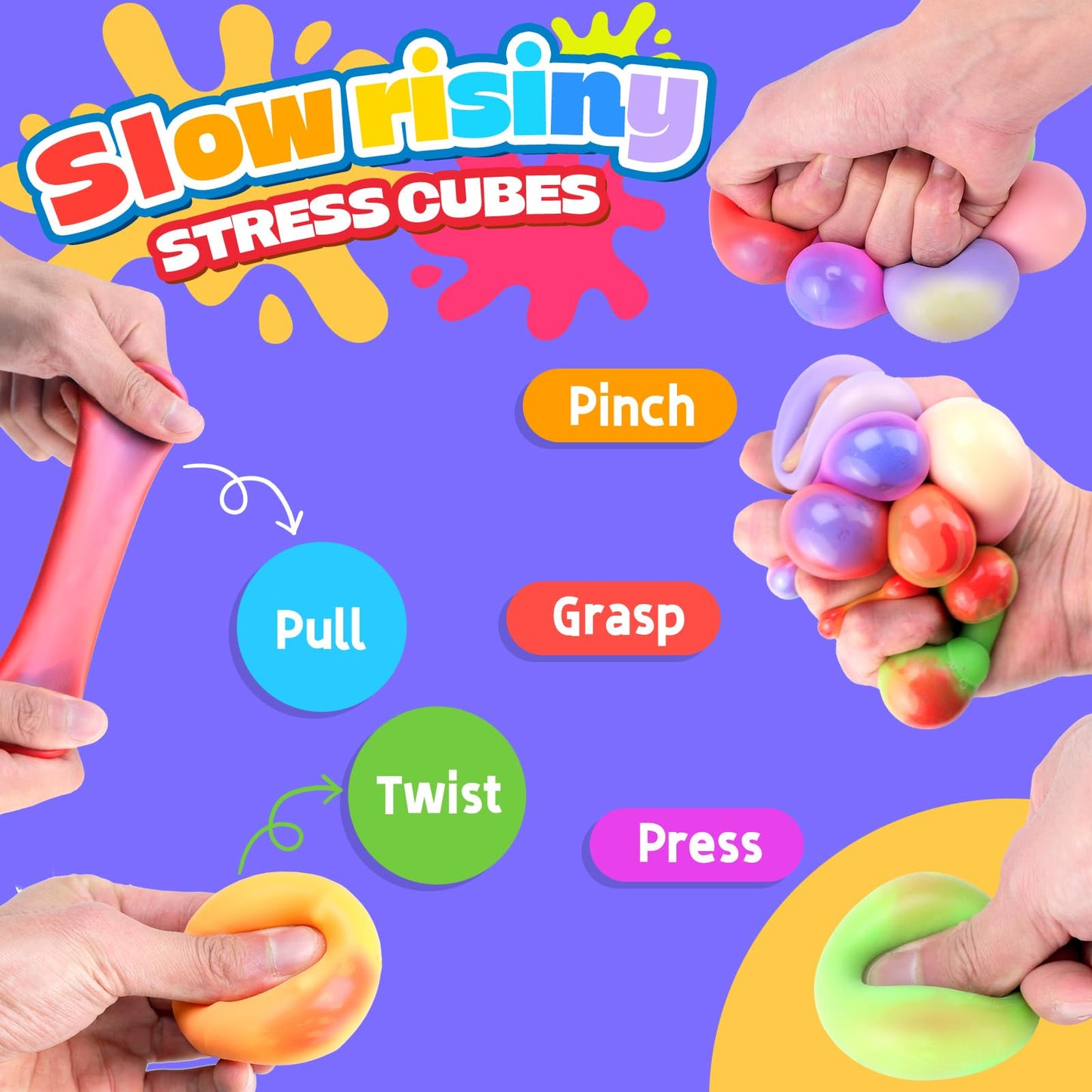 72Pcs Slow Rising Stress Balls,Color-Chaning Stress Balls For Kids,Fidget Sensory Toys For Relief,Autism Toys,Stocking Stuffers,