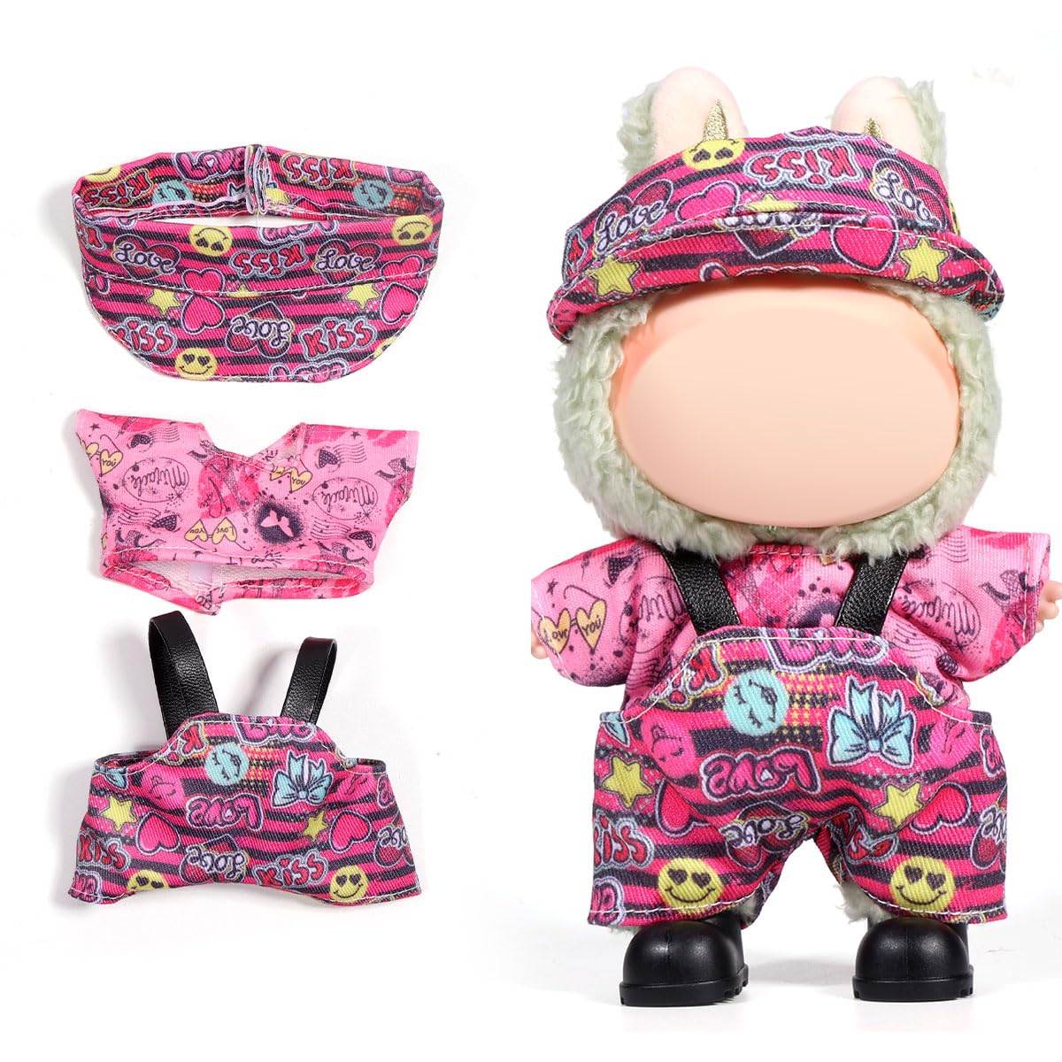 AICase for Labubu Clothes/for Labubu Outfits Clothes Set for 17cm Lububu Doll 3 Piece Set Hat Clothing for LA BUBU  Boys and Girls Stylish Adorable Dolls Clothes Accessories (No Doll)-4